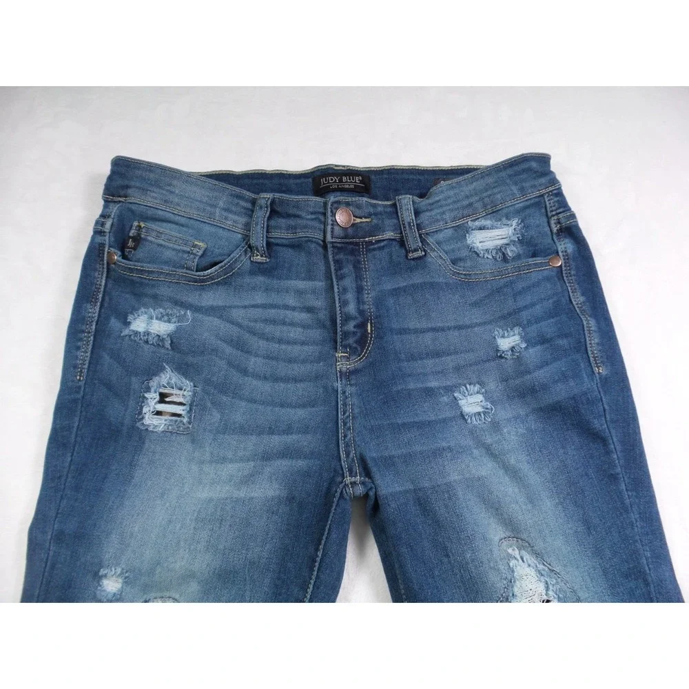 Judy Blue‎ Jeans Womens Size 11/30 Blue Denim Janette Camo Patch Skinny Fit